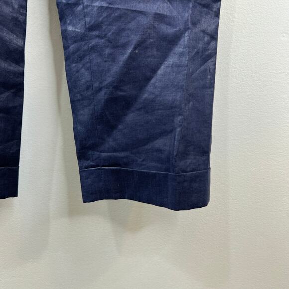 Rag & Bone Deep Navy Blue Crop Cuffed Linen Beach Pants Casual Career Work 2 - Picture 3 of 8